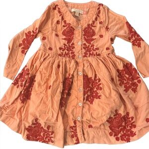 Pink chicken Peach and Red Floral Kids Dress